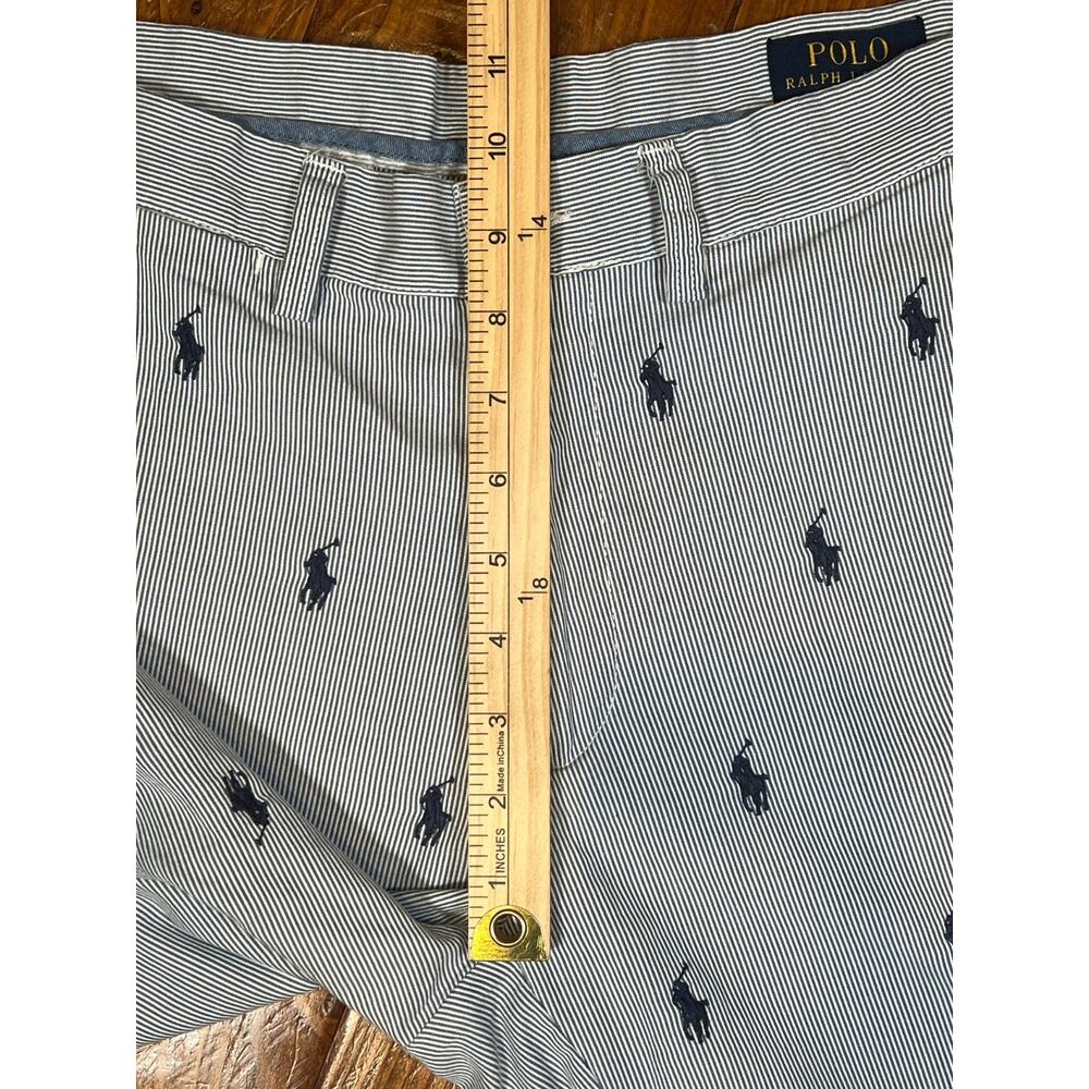 Polo Ralph Lauren Mens 30 x 9" Blue White Stripe Cotton Shorts Allover Pony - Picture 7 of 10